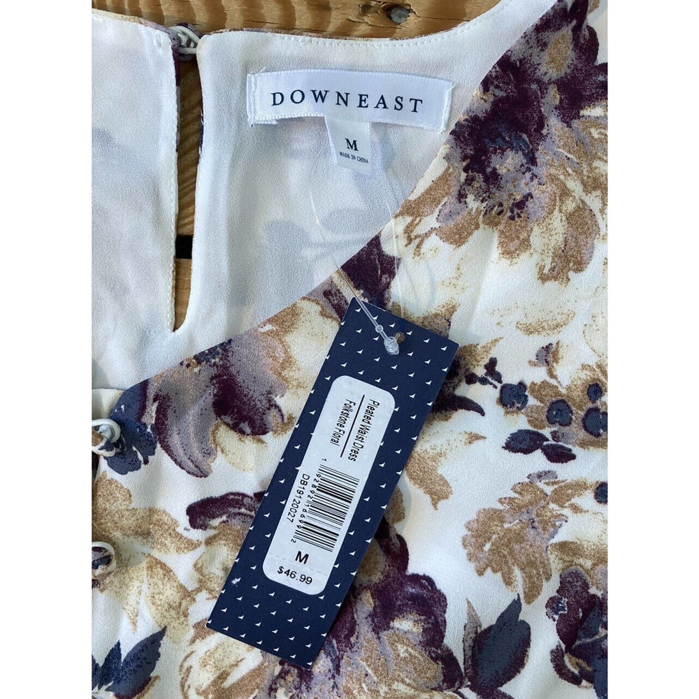 NWT DownEast Floral Pleated Waist Dress Size Small Women’s Cream MSRP $46.99 - Picture 3 of 7